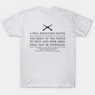 2nd Amendment (Second Amendment to the United States Constitution) Text - with crossed m1garand - Black T-Shirt